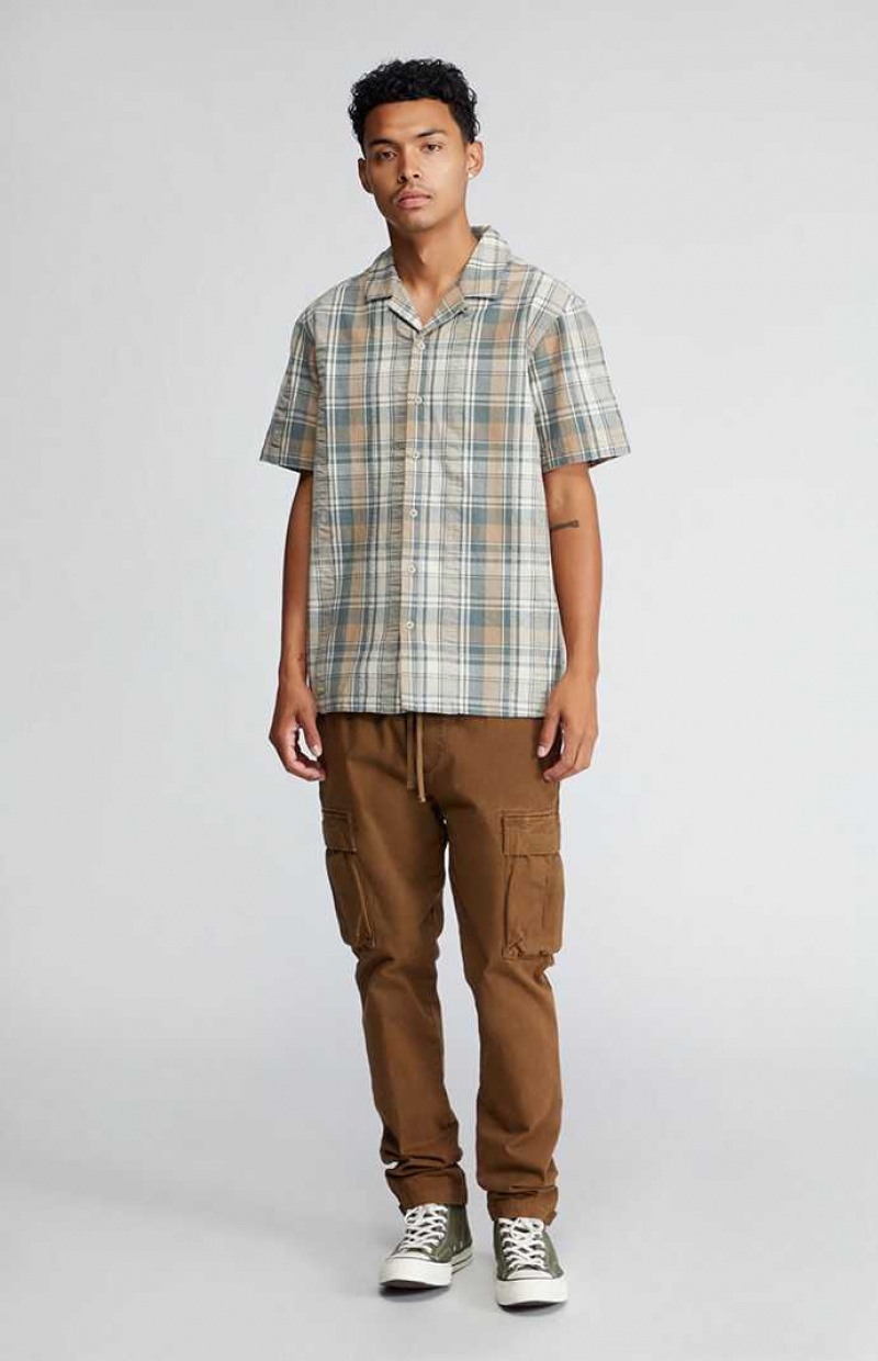 Chemises PacSun Green & Brown Plaid Button Down Homme Vert Marron | 071469CJL