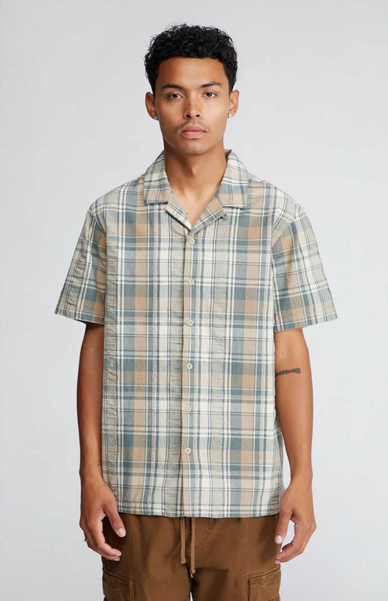 Chemises PacSun Green & Brown Plaid Button Down Homme Vert Marron | 071469CJL