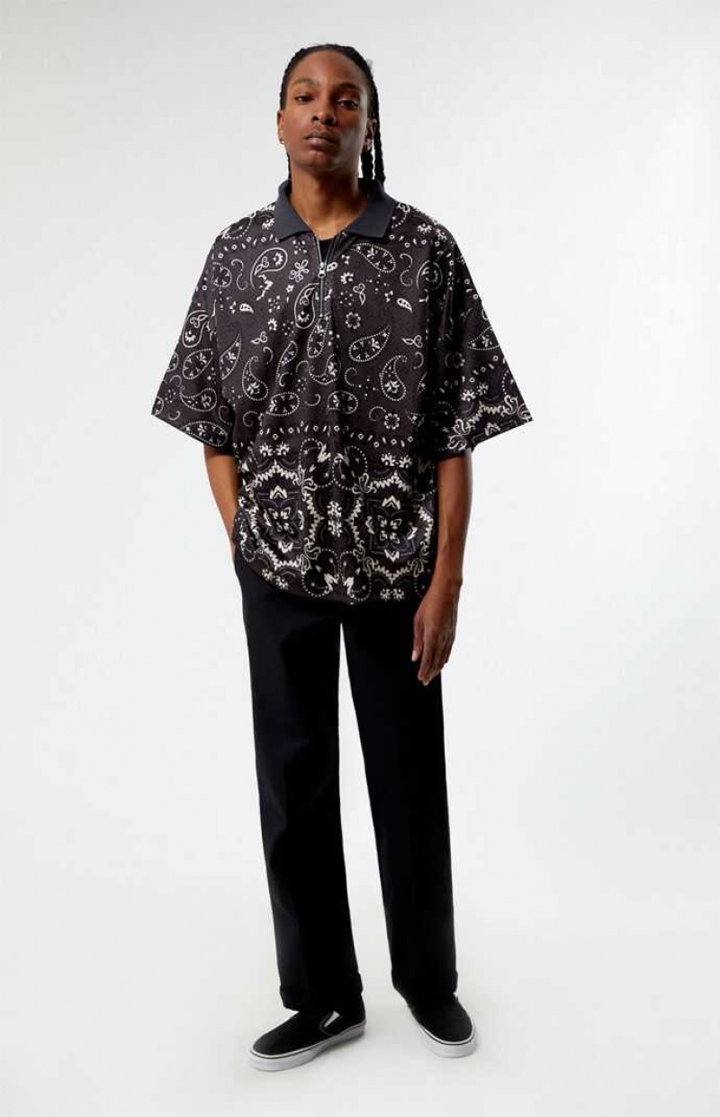 Chemises PacSun Mesh Zip Paisley Homme Noir | 315802WSG