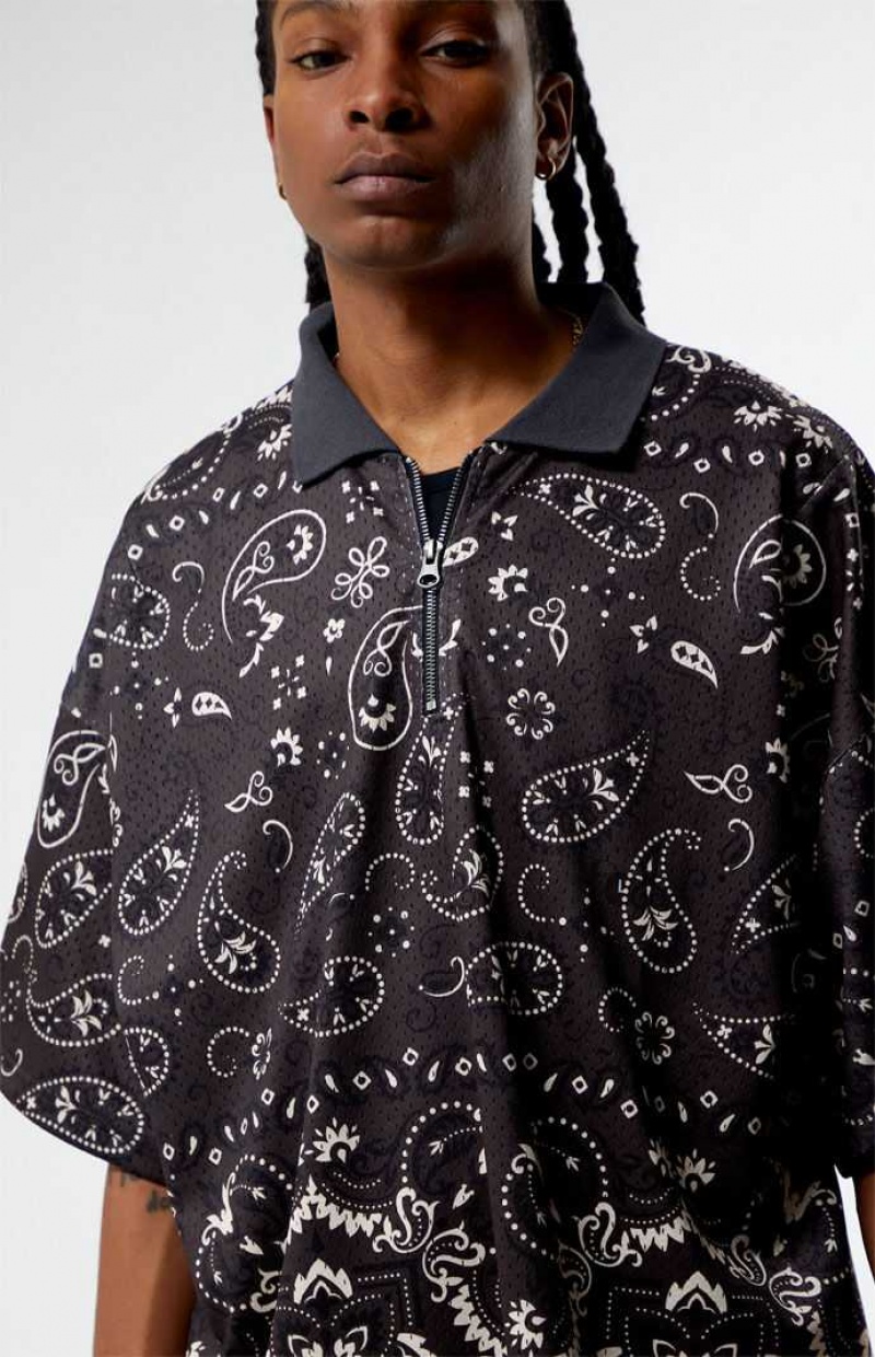 Chemises PacSun Mesh Zip Paisley Homme Noir | 315802WSG