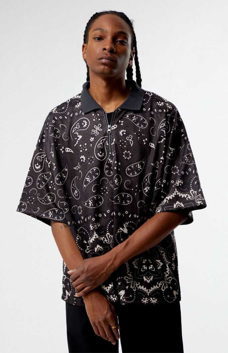 Chemises PacSun Mesh Zip Paisley Homme Noir | 315802WSG