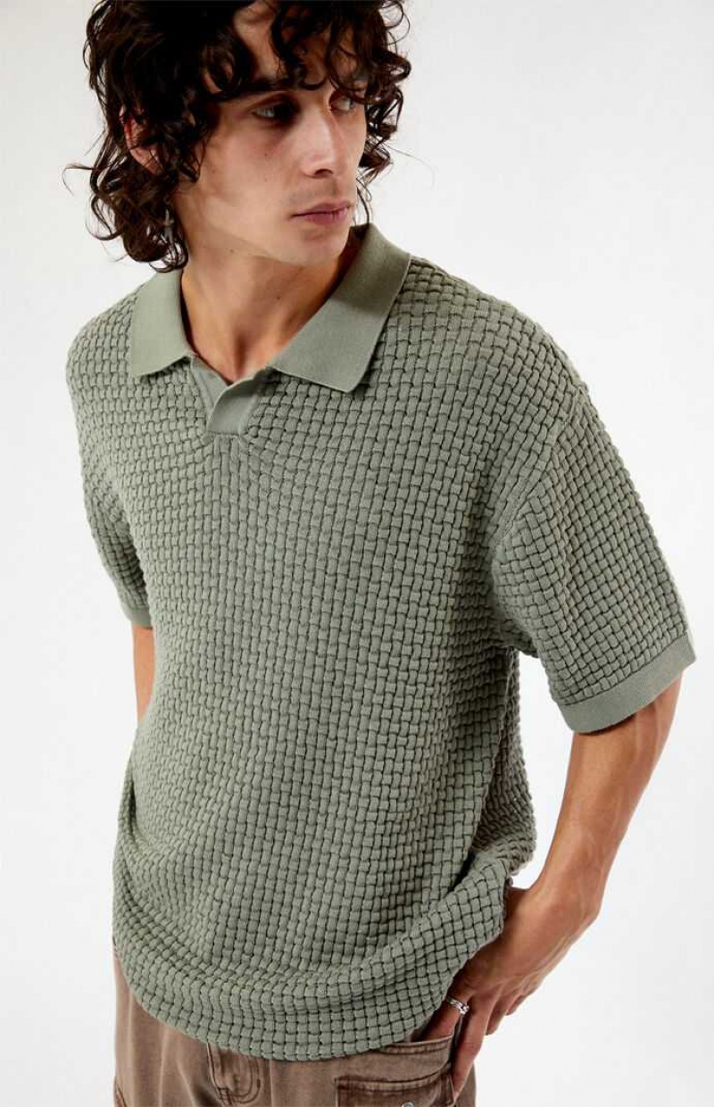 Chemises PacSun Olive Open Knit Polo Homme Vert | 785024HZR