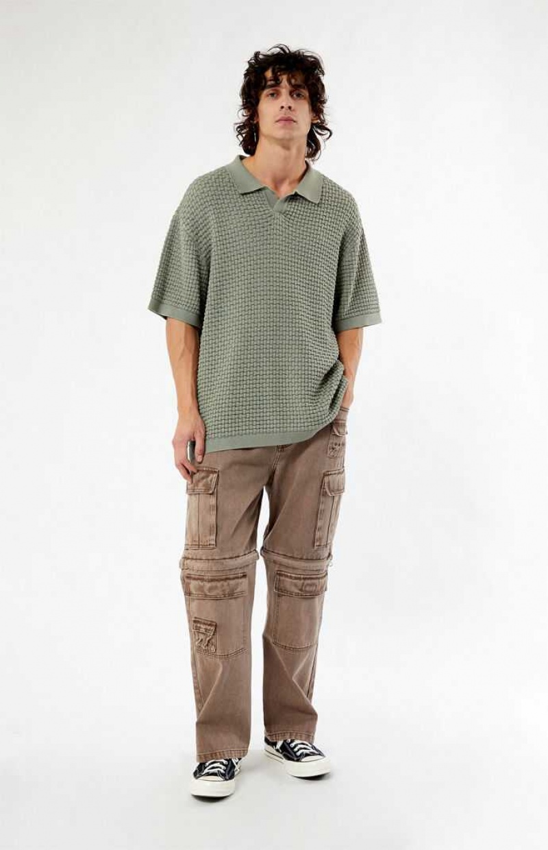 Chemises PacSun Olive Open Knit Polo Homme Vert | 785024HZR