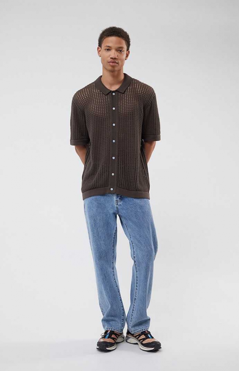 Chemises PacSun Open Knit 2.0 Woven Camp Homme Marron | 850791OFW