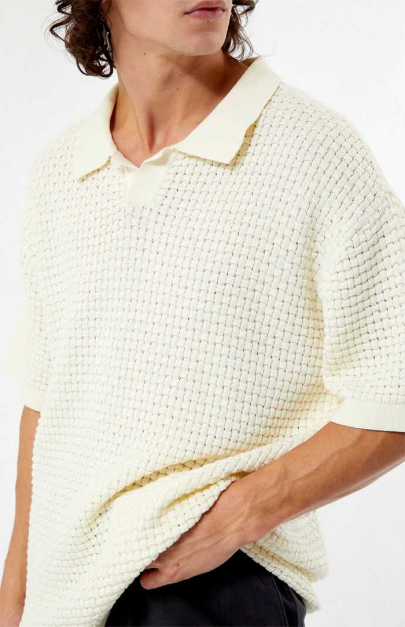 Chemises PacSun Open Knit Polo Homme Blanche | 728390XRM