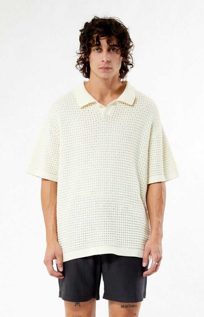 Chemises PacSun Open Knit Polo Homme Blanche | 728390XRM