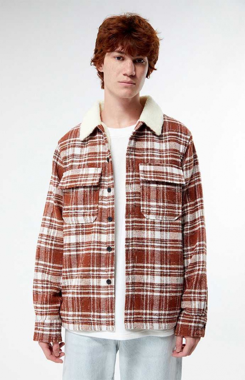 Chemises PacSun Plaid Sherpa Shacket Homme Orange | 951843YNU