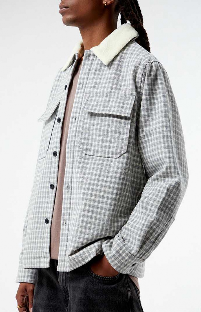 Chemises PacSun Plaid Sherpa Shacket Homme Grise | 683451GBE