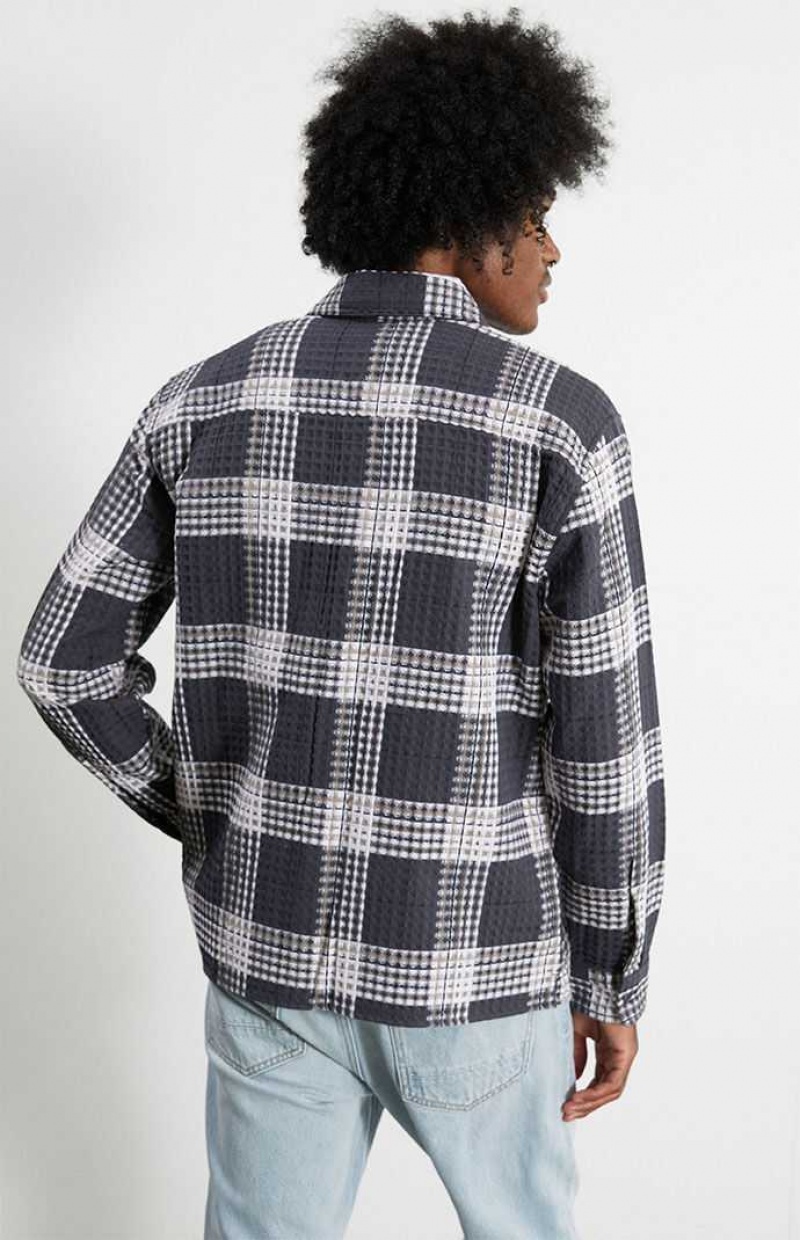 Chemises PacSun Plaid Waffle Homme Noir | 516920KOH