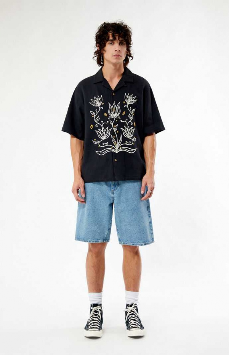 Chemises PacSun Provincial Oversized Embroidered Camp Homme Noir | 635891JVK