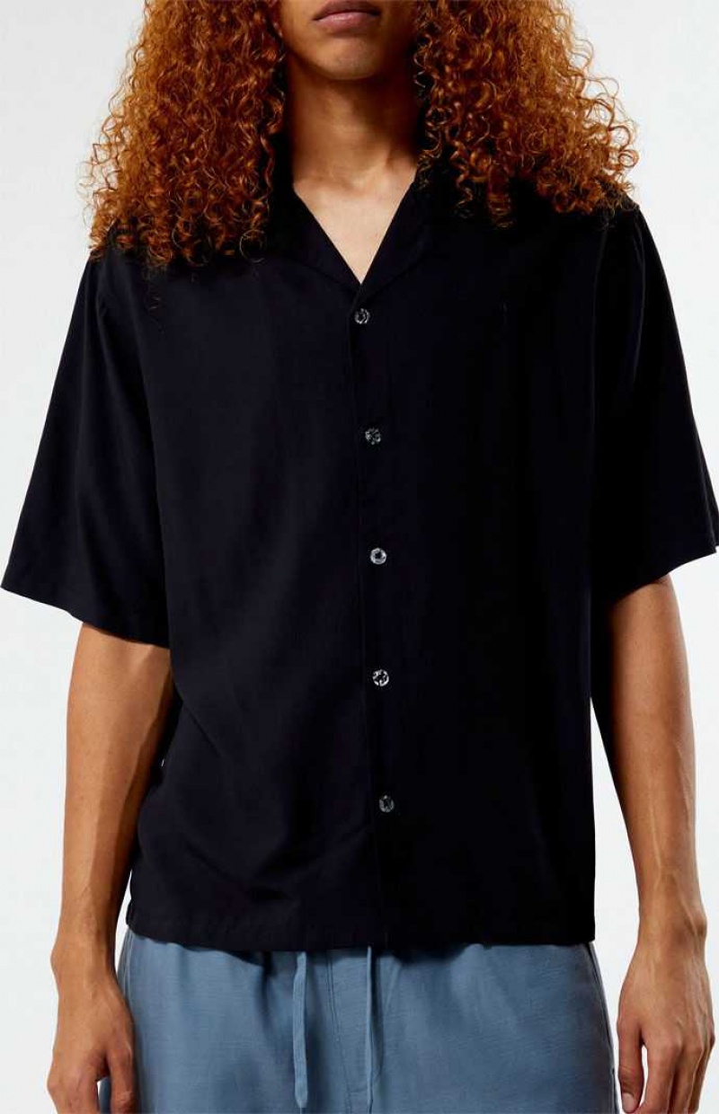 Chemises PacSun Recycled Solid Black Oversized Camp Homme Noir | 807523KYA