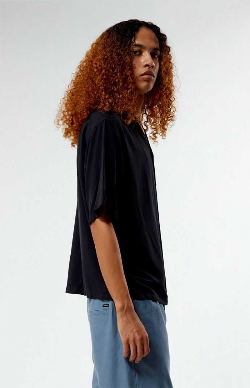 Chemises PacSun Recycled Solid Black Oversized Camp Homme Noir | 807523KYA