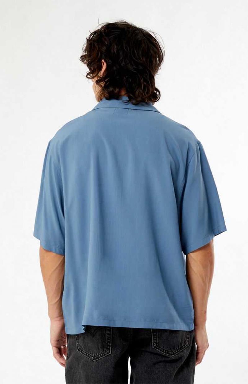 Chemises PacSun Solid Mirage Oversized Camp Homme Bleu | 392186TUV