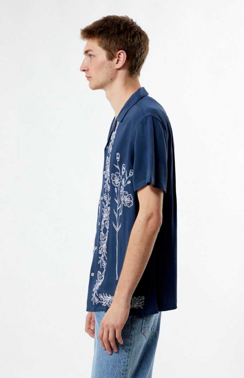 Chemises PacSun Stitch Pattern Woven Camp Homme Bleu | 572061DGZ