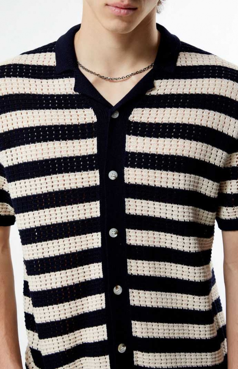 Chemises PacSun Stripe Open Knit Button Down Homme Blanche | 804365PKO