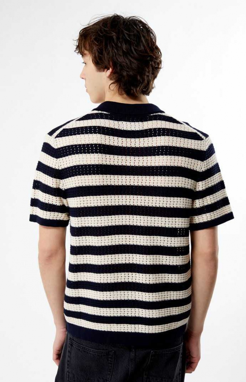 Chemises PacSun Stripe Open Knit Button Down Homme Blanche | 804365PKO