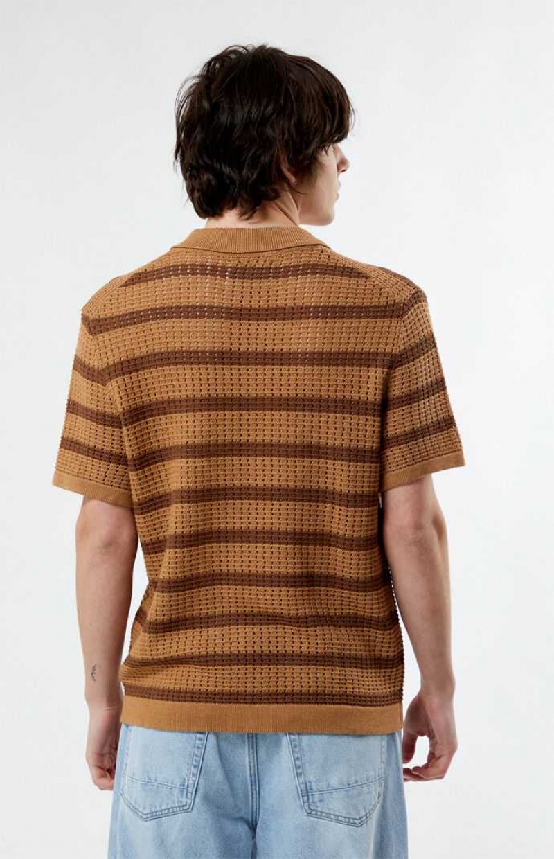 Chemises PacSun Stripe Open Knit Camp Homme Marron Marron | 580736LFX