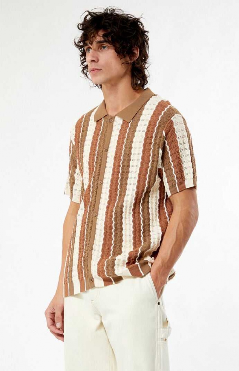 Chemises PacSun Tan Button Down Knit Polo Homme Marron | 017645VXH