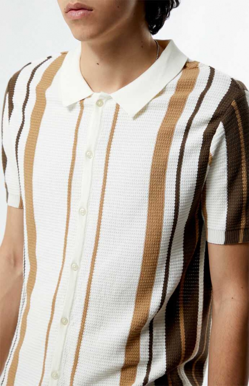 Chemises PacSun Tan Button Down Polo Homme Blanche Marron | 629873FTH