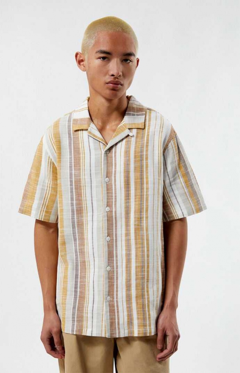 Chemises PacSun Tan Rayé Camp Homme Multicolore | 748015KEA