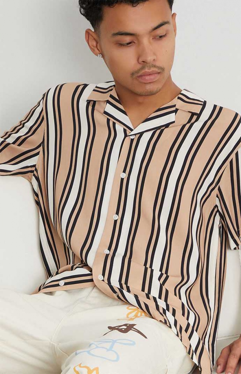 Chemises PacSun Tan Stripe Woven Camp Homme Marron | 307624EVH