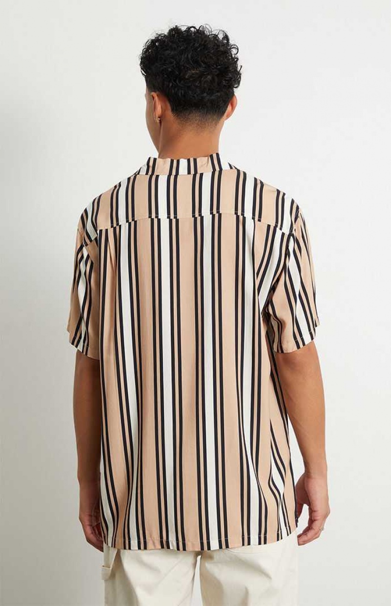 Chemises PacSun Tan Stripe Woven Camp Homme Marron | 307624EVH