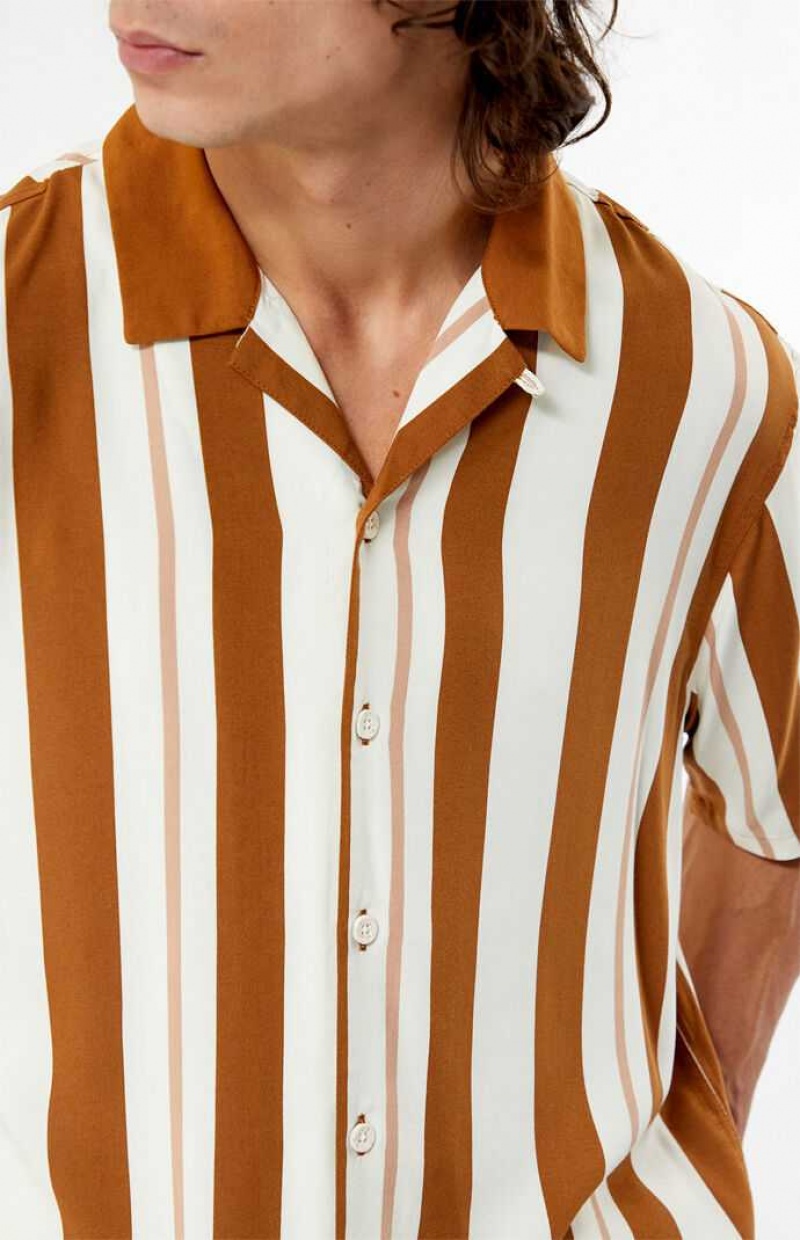 Chemises PacSun Taupe Stripe Camp Homme Blanche Marron | 946582YIH