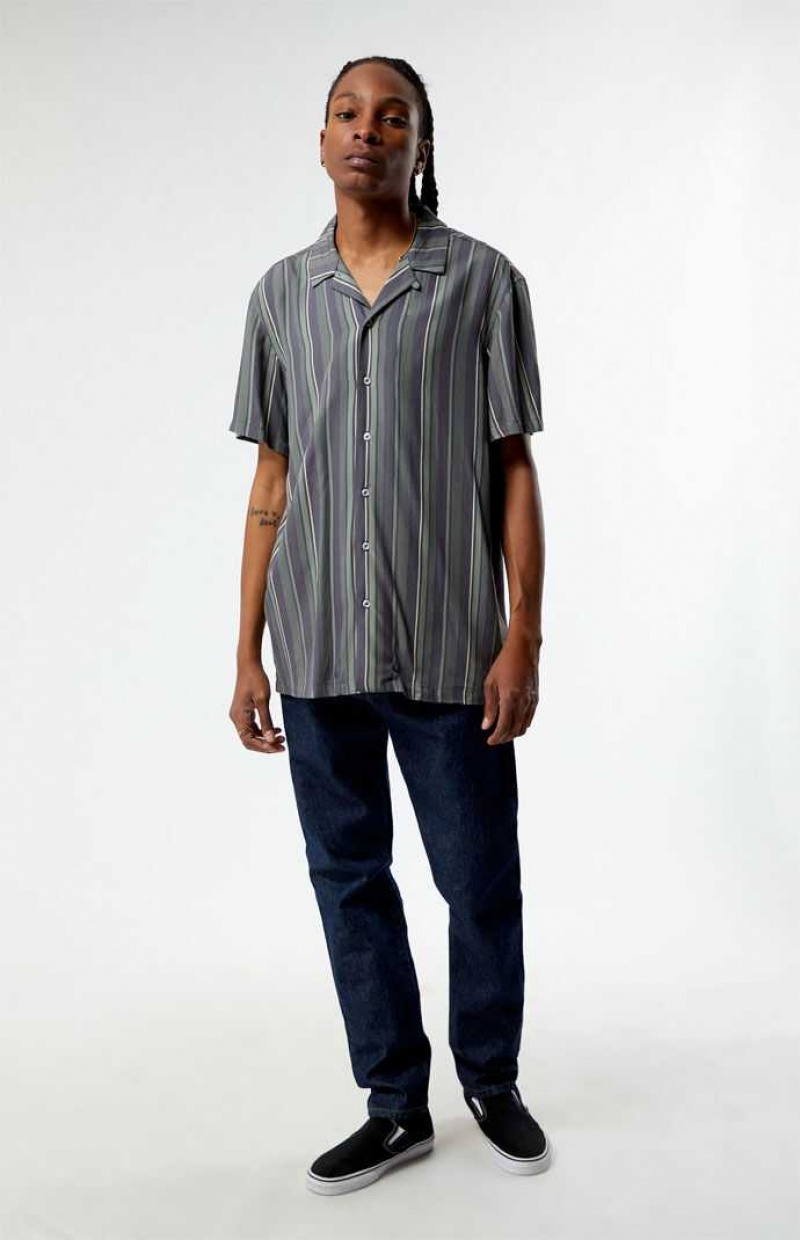 Chemises PacSun Viscose Stripe Camp Homme Grise | 920451QSA