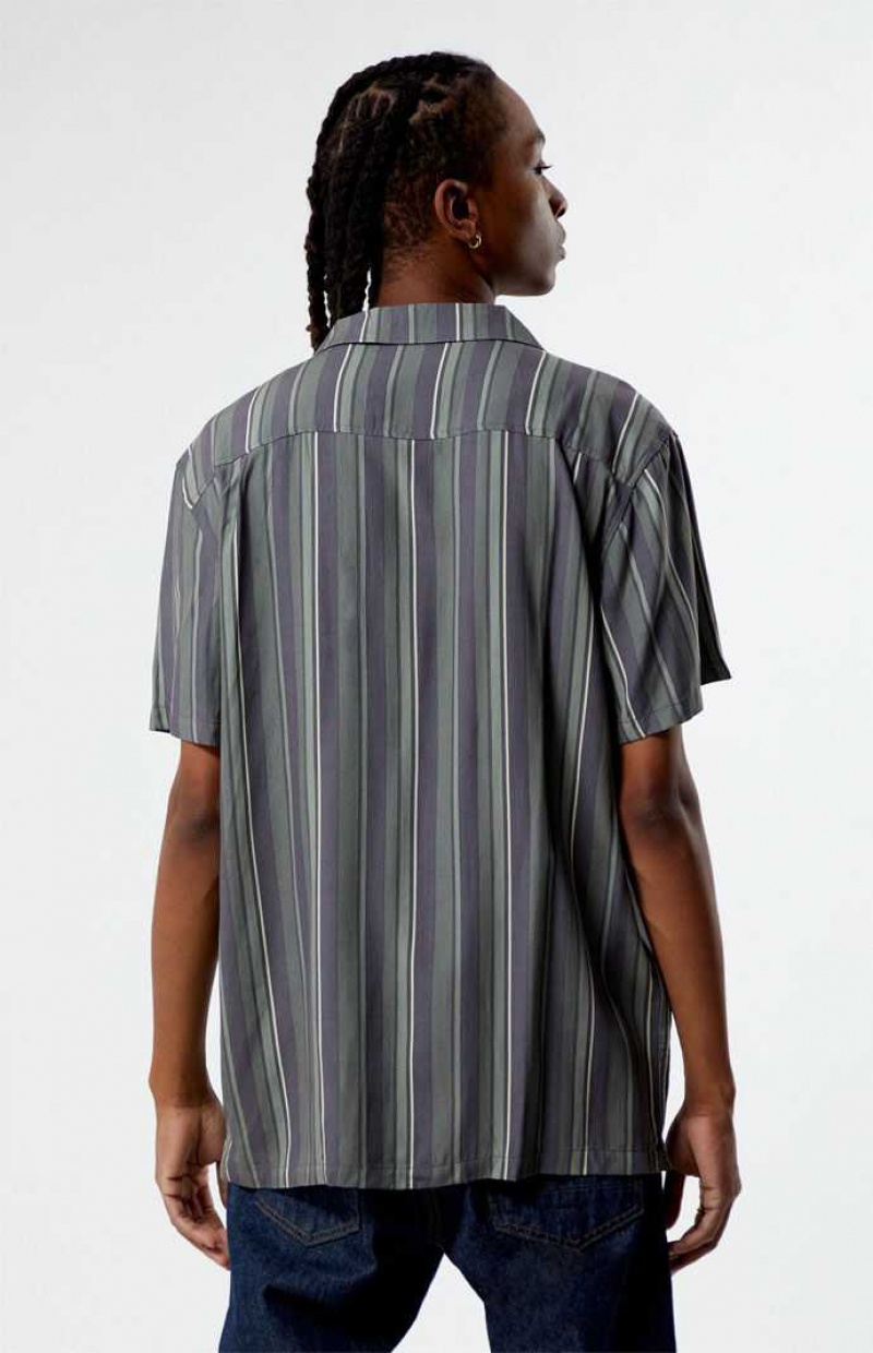 Chemises PacSun Viscose Stripe Camp Homme Grise | 920451QSA