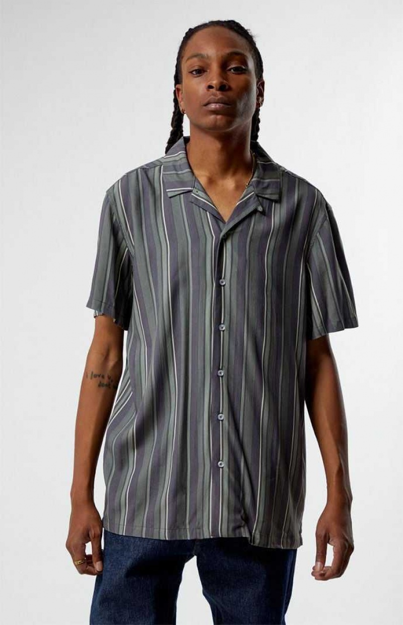 Chemises PacSun Viscose Stripe Camp Homme Grise | 920451QSA