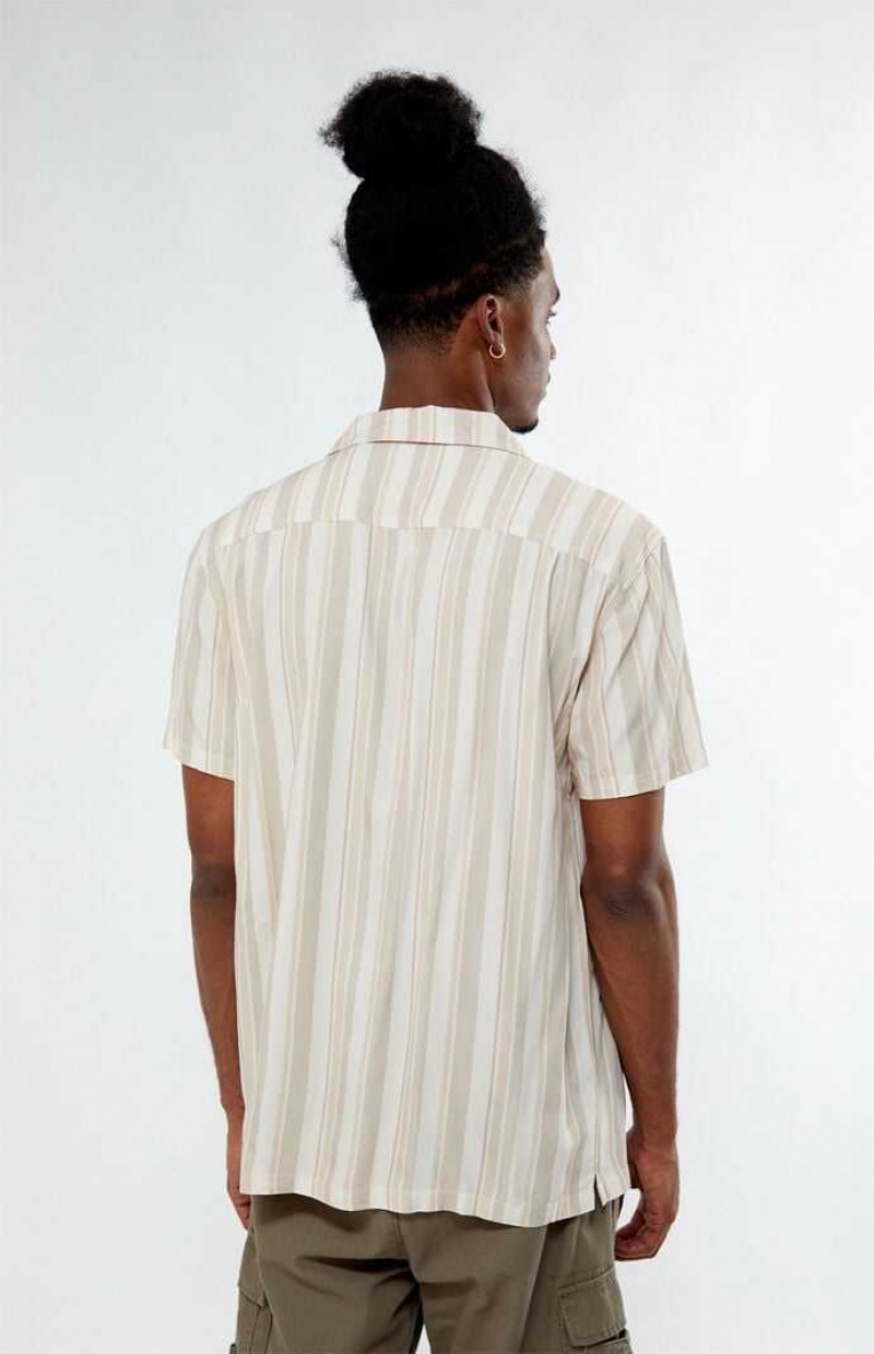 Chemises PacSun Viscose Vertical Stripe Camp Homme Blanche | 324870EAJ