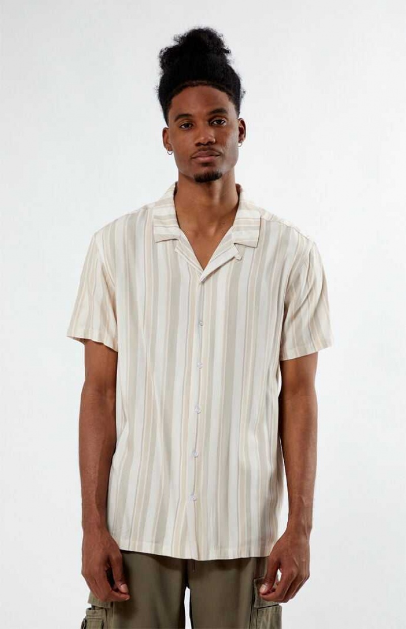 Chemises PacSun Viscose Vertical Stripe Camp Homme Blanche | 324870EAJ