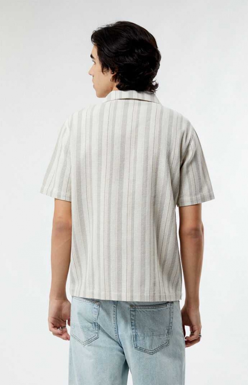 Chemises PacSun Weave Stripe Camp Homme Blanche | 738260CNI