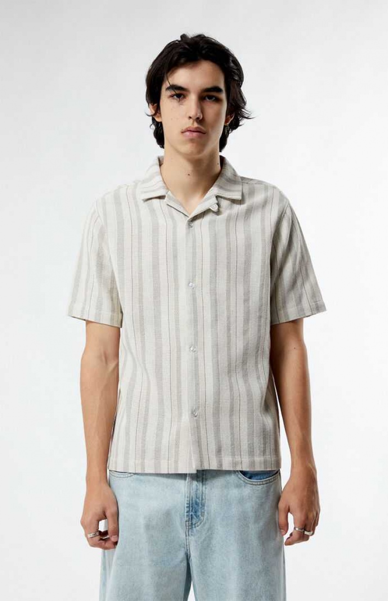 Chemises PacSun Weave Stripe Camp Homme Blanche | 738260CNI