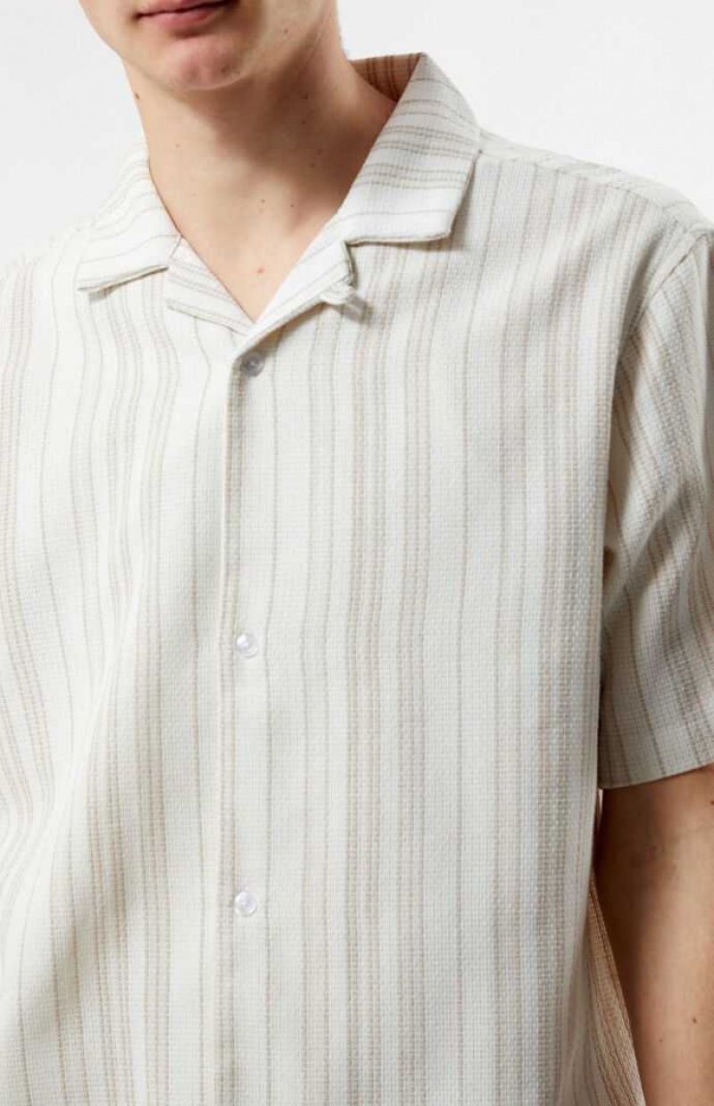 Chemises PacSun Weave Stripe Woven Camp Homme Blanche | 573641FPR