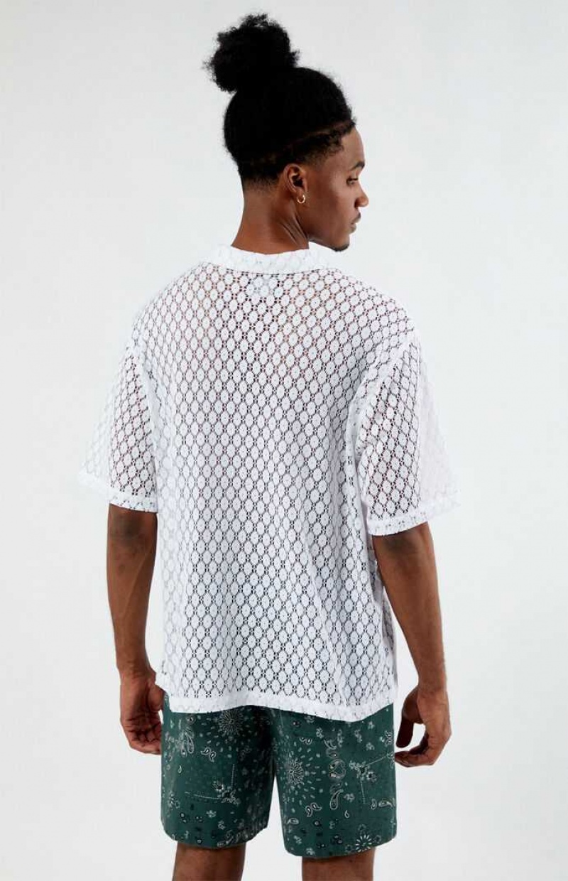 Chemises PacSun White Dentelle Oversized Camp Homme Blanche | 798506EKF