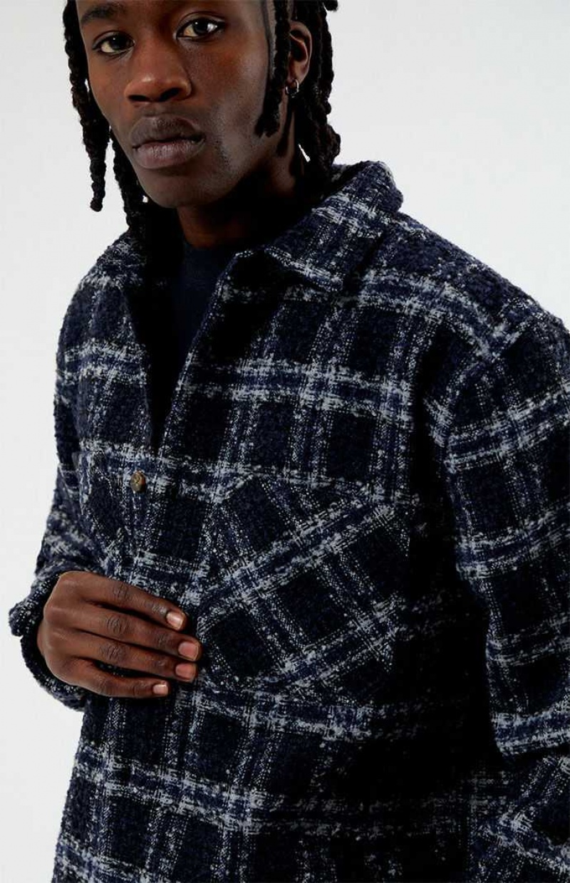 Chemises PacSun Wooly Shadow Plaid Classiche Homme Bleu Marine | 531784UIN