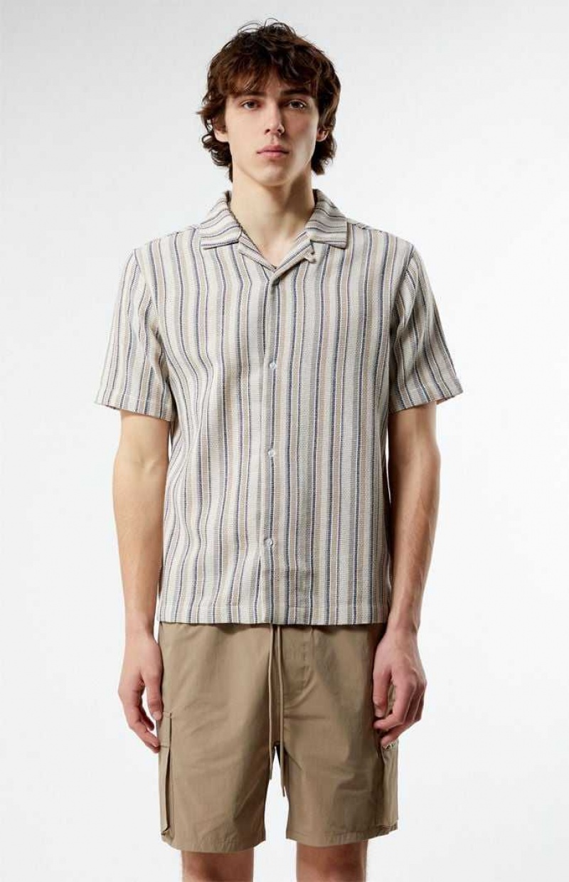 Chemises PacSun Woven Rayé Camp Homme Multicolore | 037689BTP