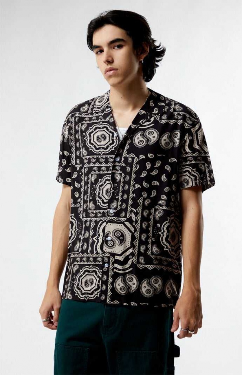 Chemises PacSun Zen Paisley Woven Camp Homme Noir | 157924HDX