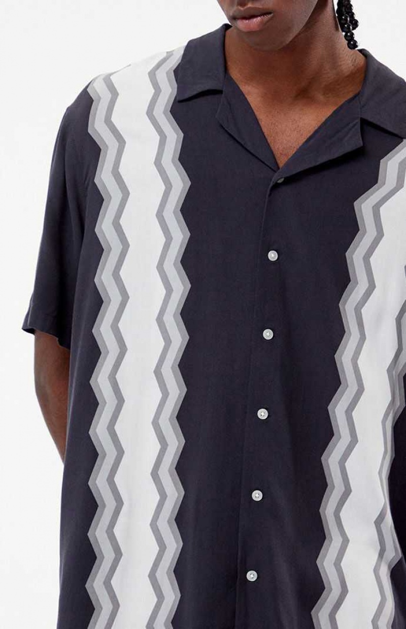 Chemises PacSun Zigzag Stripe Woven Camp Homme Noir | 428056MPH