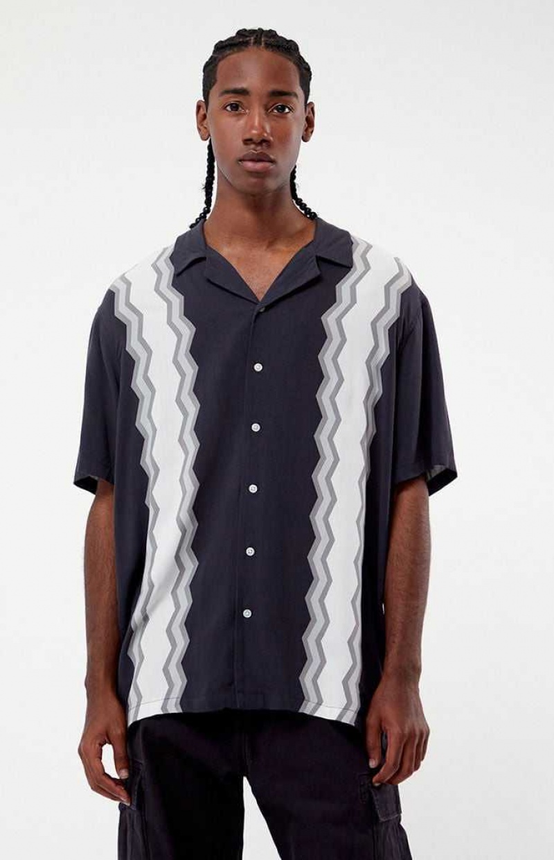 Chemises PacSun Zigzag Stripe Woven Camp Homme Noir | 428056MPH