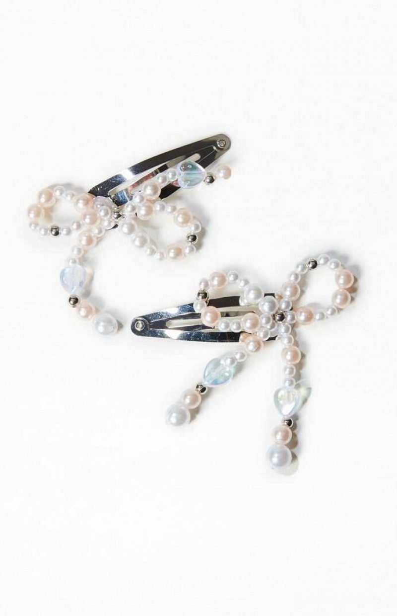 Clips PacSun 2 Pack Bow Clip Femme PEARL | 834217INS