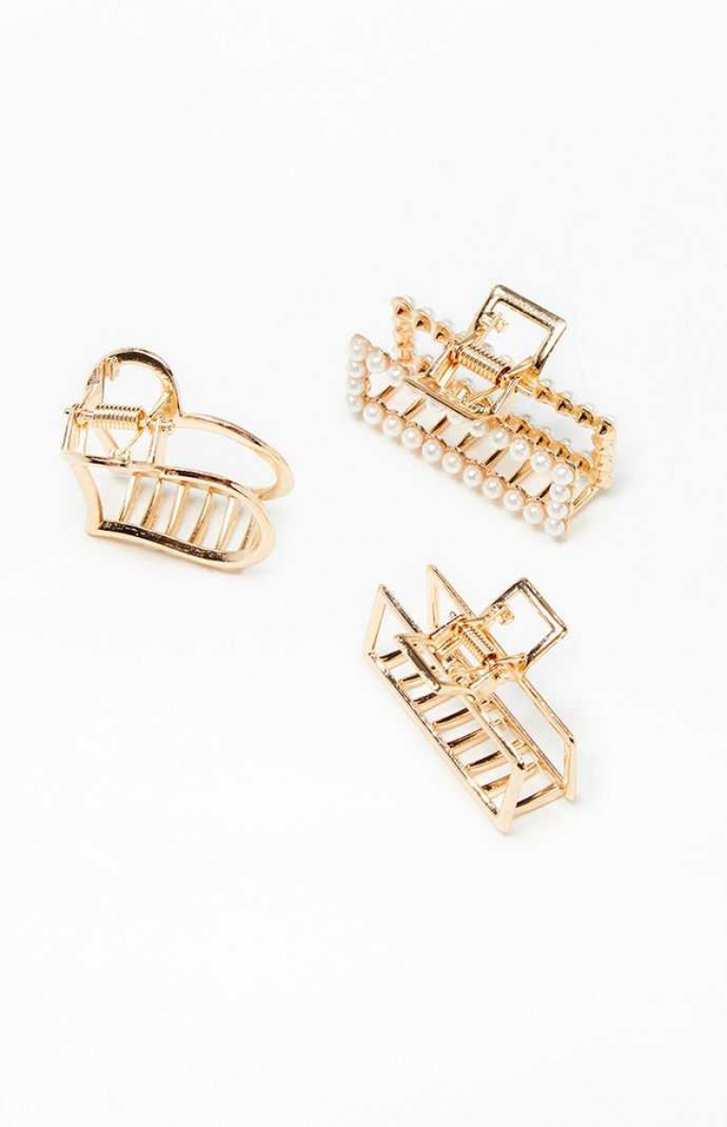 Clips PacSun 3 Pack Mini Gold Hair Claw Femme Doré | 819643VGN