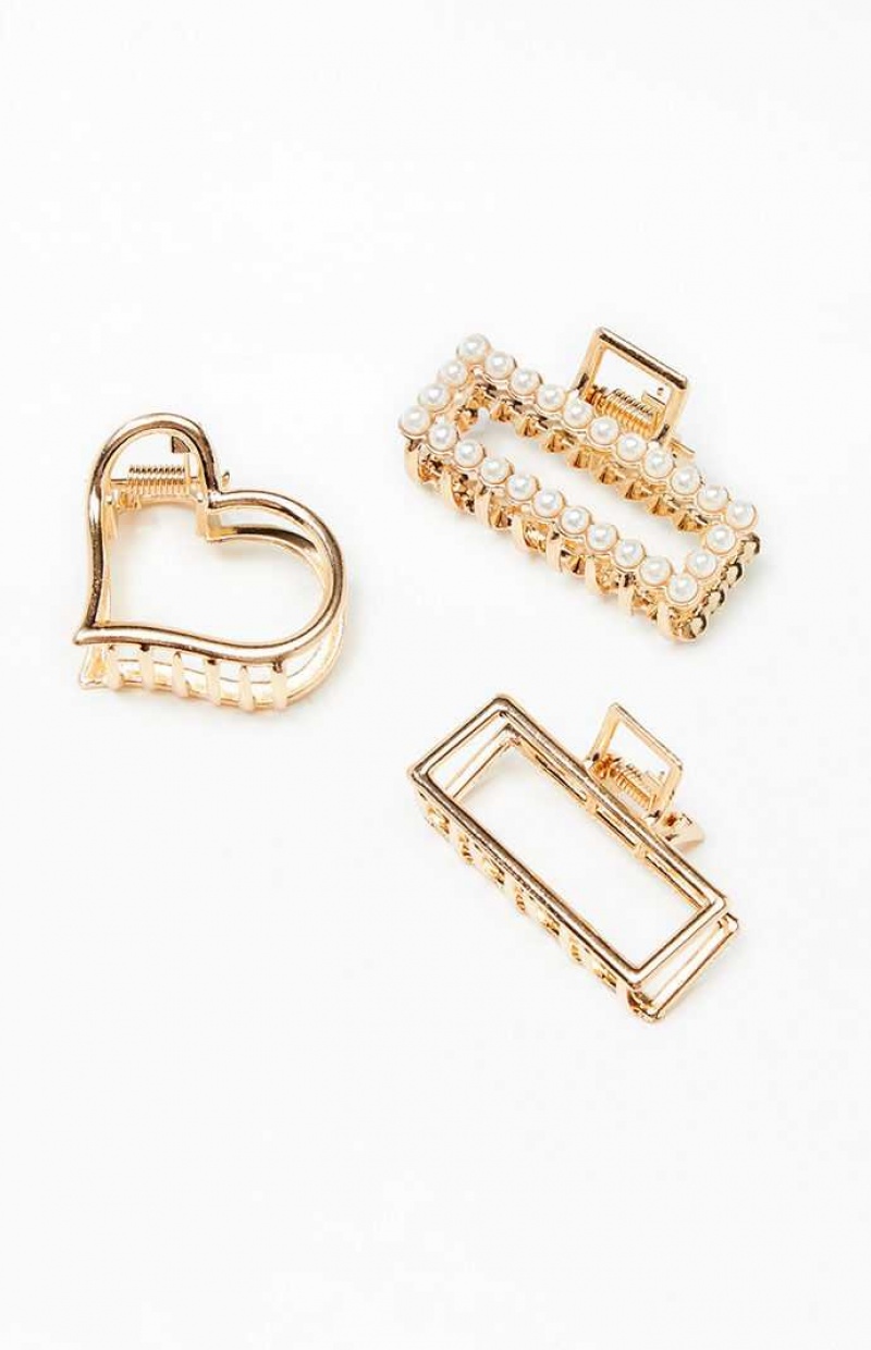 Clips PacSun 3 Pack Mini Gold Hair Claw Femme Doré | 819643VGN