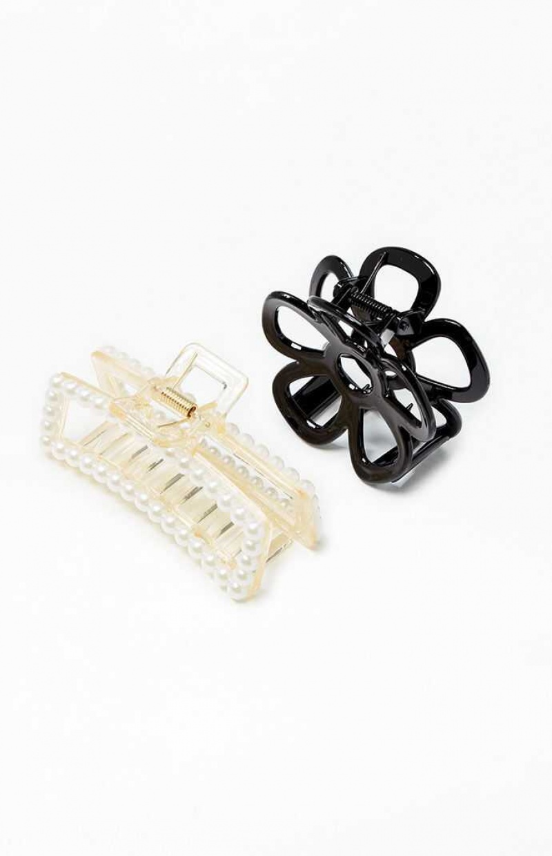 Clips PacSun Pearl & Flower Hair Claw Clip Set Femme Noir | 143628RJZ