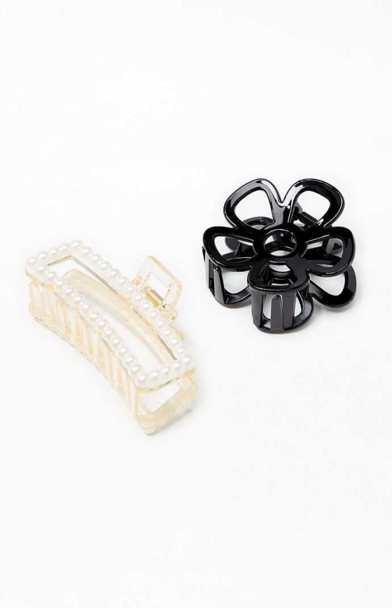 Clips PacSun Pearl & Flower Hair Claw Clip Set Femme Noir | 143628RJZ