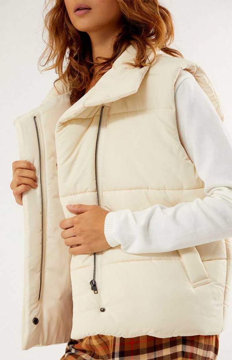 Gilet PacSun Asymmetrical Puffer Femme Blanche | 905483KUX