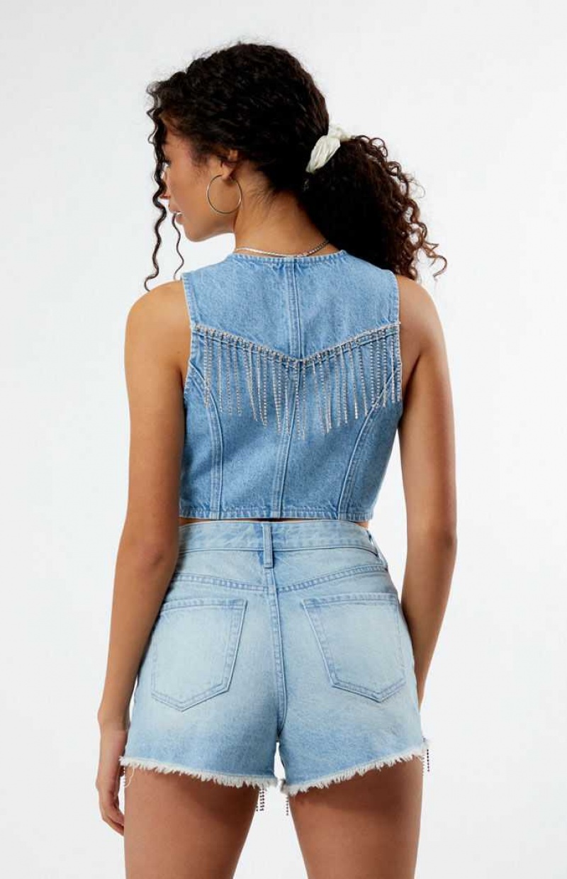 Gilet PacSun Light Indigo V-Neck Denim Femme Indigo | 630291FUY