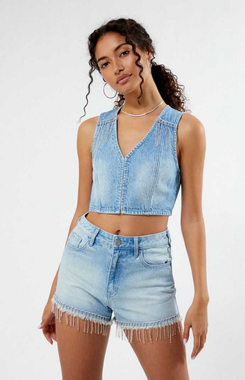 Gilet PacSun Light Indigo V-Neck Denim Femme Indigo | 630291FUY