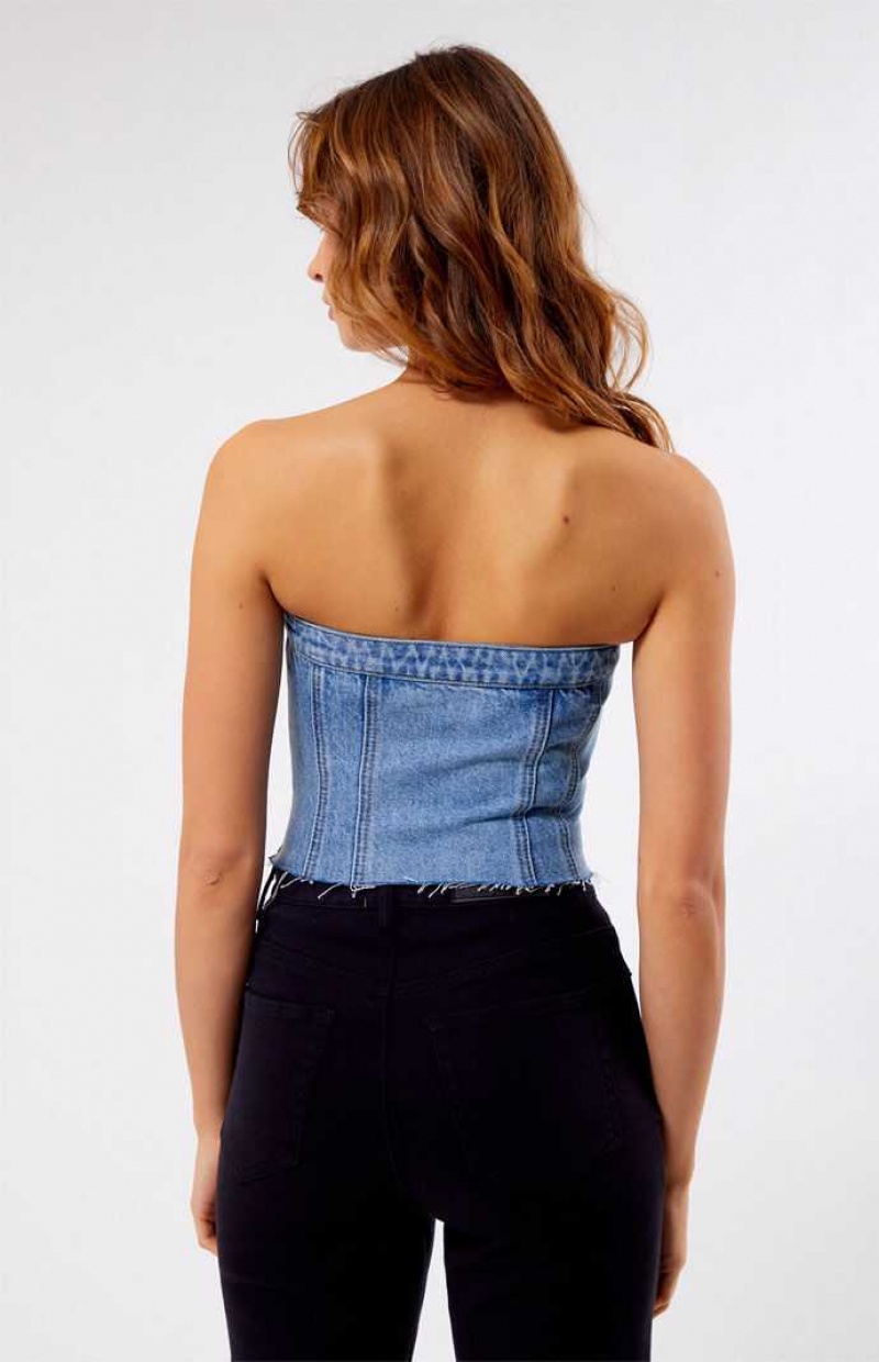 Hauts PacSun Clemmie Denim Tube Femme Indigo | 270931FZY